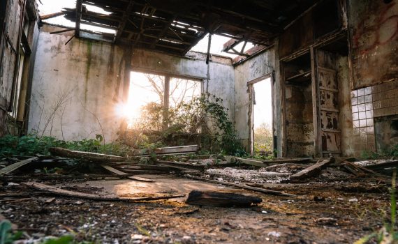 remaining walls of ruined abandoned building